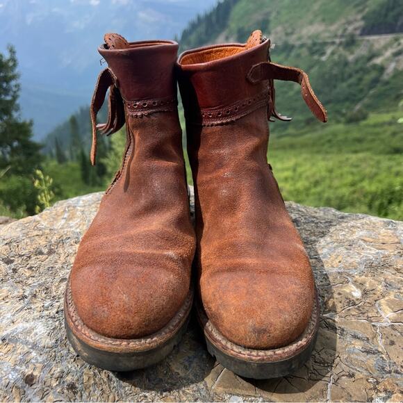 Roberto Garrudo Brown Suede Short Molded Ankle Boot Tassel Zip Buckle Size 42 - Picture 2 of 9